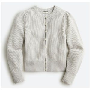 JCrew Cashmere puff-sleeve cardigan sweater (color: heather fog) size XS
